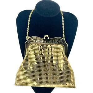 Whiting & Davis Mesh Purse Art Deco Gold Tone Vintage Evening Bag Chain Strap